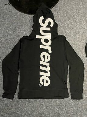 Supreme Black Hoodie with Large White Vertical Logo